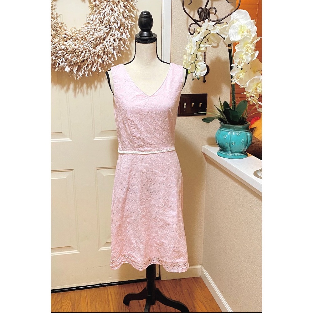 SCARLET Brand Pink & White Eyelet Midi Dress
